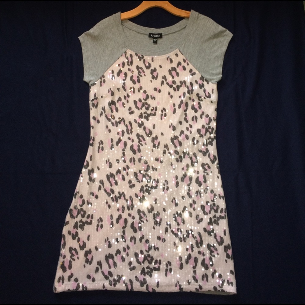 Bebe Animal Print Sequin Dress
