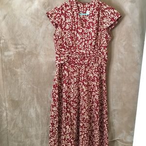 Red patterned dress.