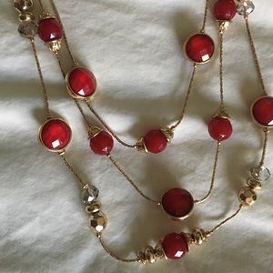 New York & Co. Gold tone & red faceted gems