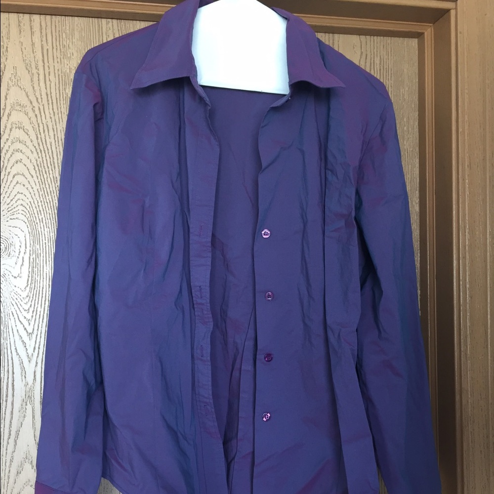 Purple Metallic Button Down Shirt, Size L