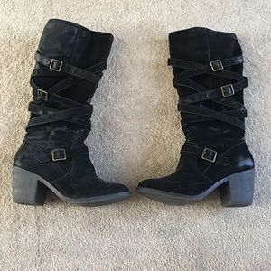 Faux suede black boots