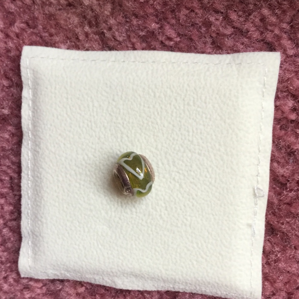 Fits Pandora - Green bead with white hearts