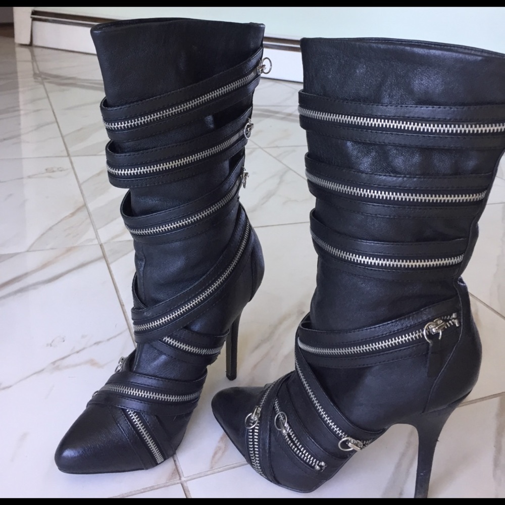 Vegan leather zipper boots