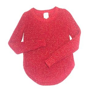 Red knit sweater with gold thread