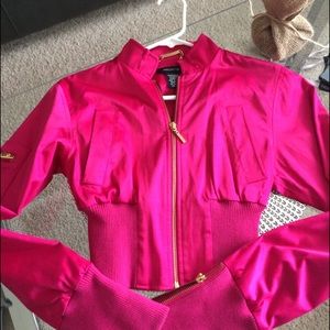 Stunning fuchsia satin fitted crop jacket size xs