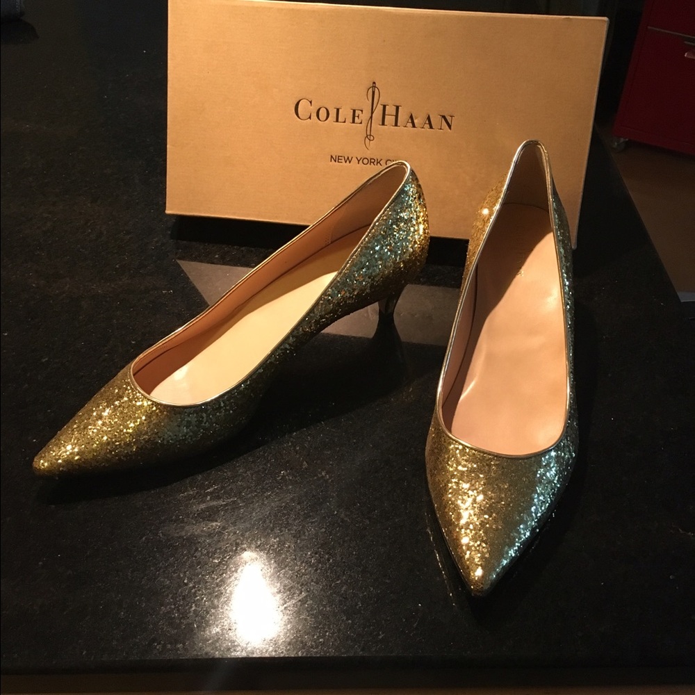 Cole Haan Air Juliana Glitter Pumps-Gold 9.5