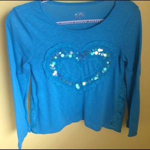 Blue Sequins Heart Top