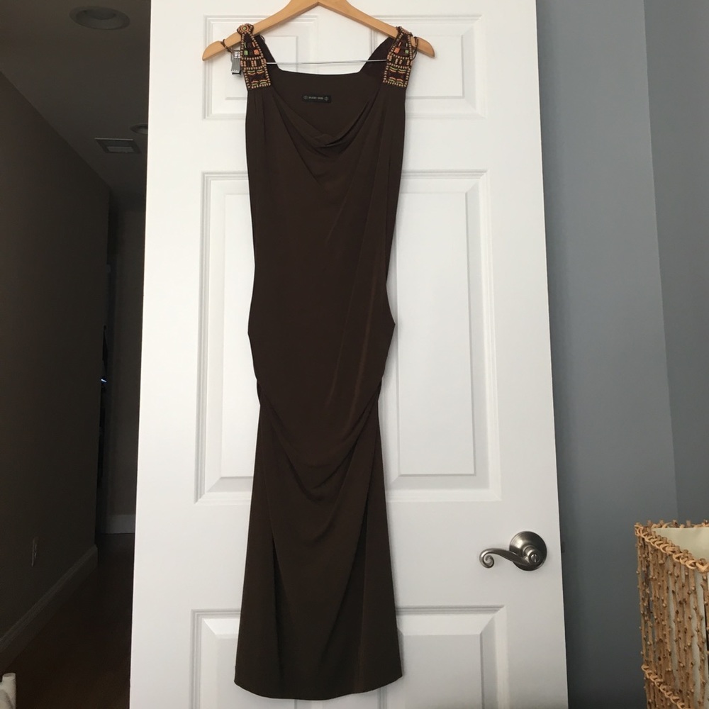 Plein Sud jersey dress w/ beaded shoulder details