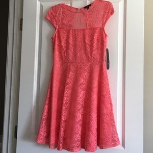 Coral lace dress by R&K