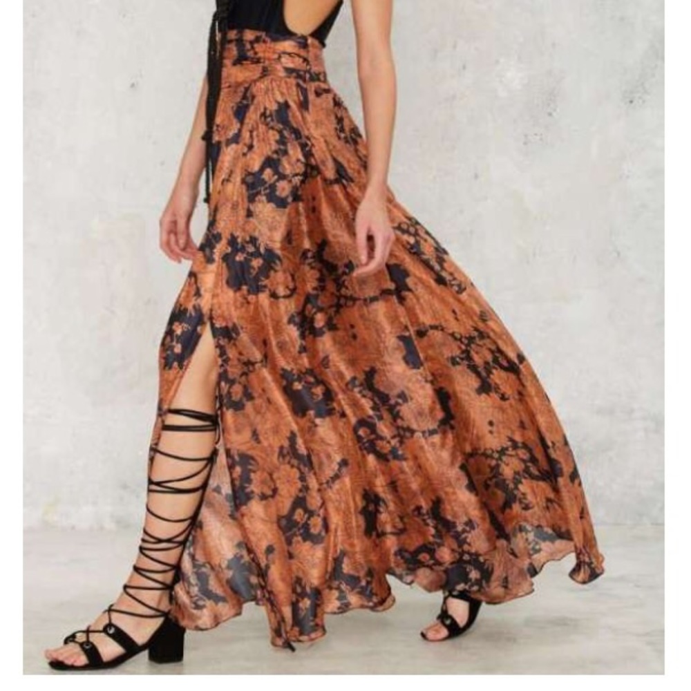 Nasty Gal silk floral flowy maxi skirt