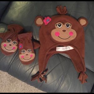 Toddler Monkey Hat & Mittens Set