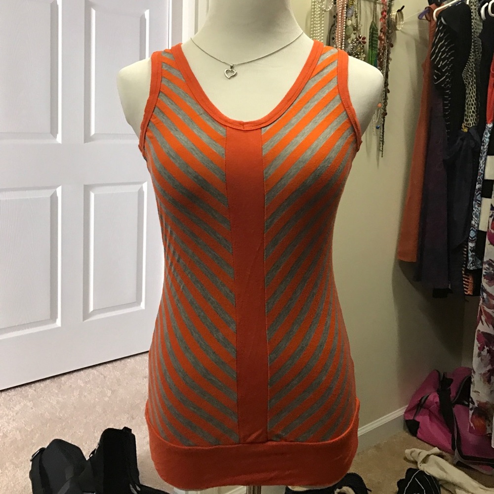 Retro Grey and Orange Stripe Tank Sz S