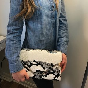 Black and white clutch.