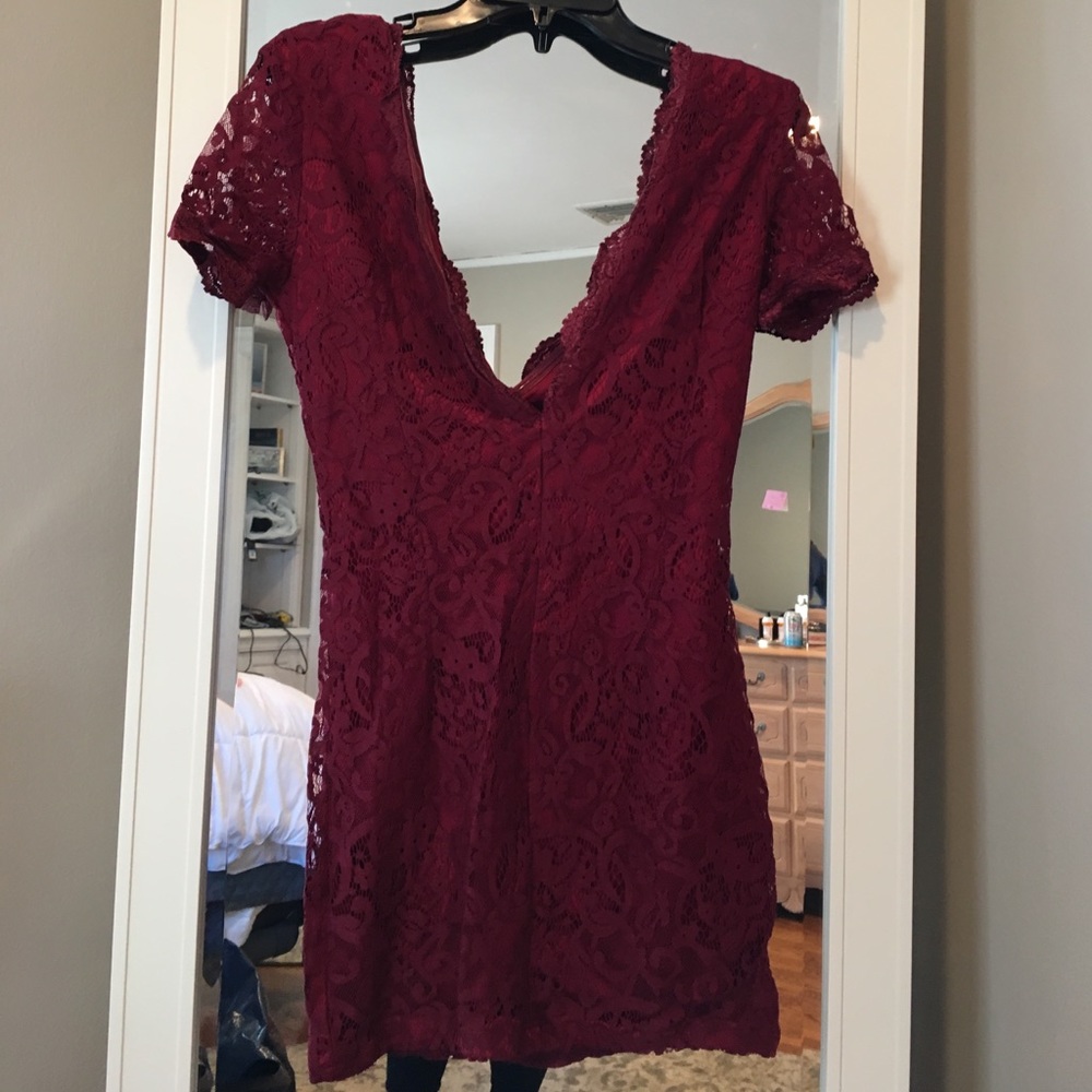 Maroon low cut (front and back) lace dress