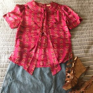 Tulle 💕 Pleated Confetti Print Blouse with Bow