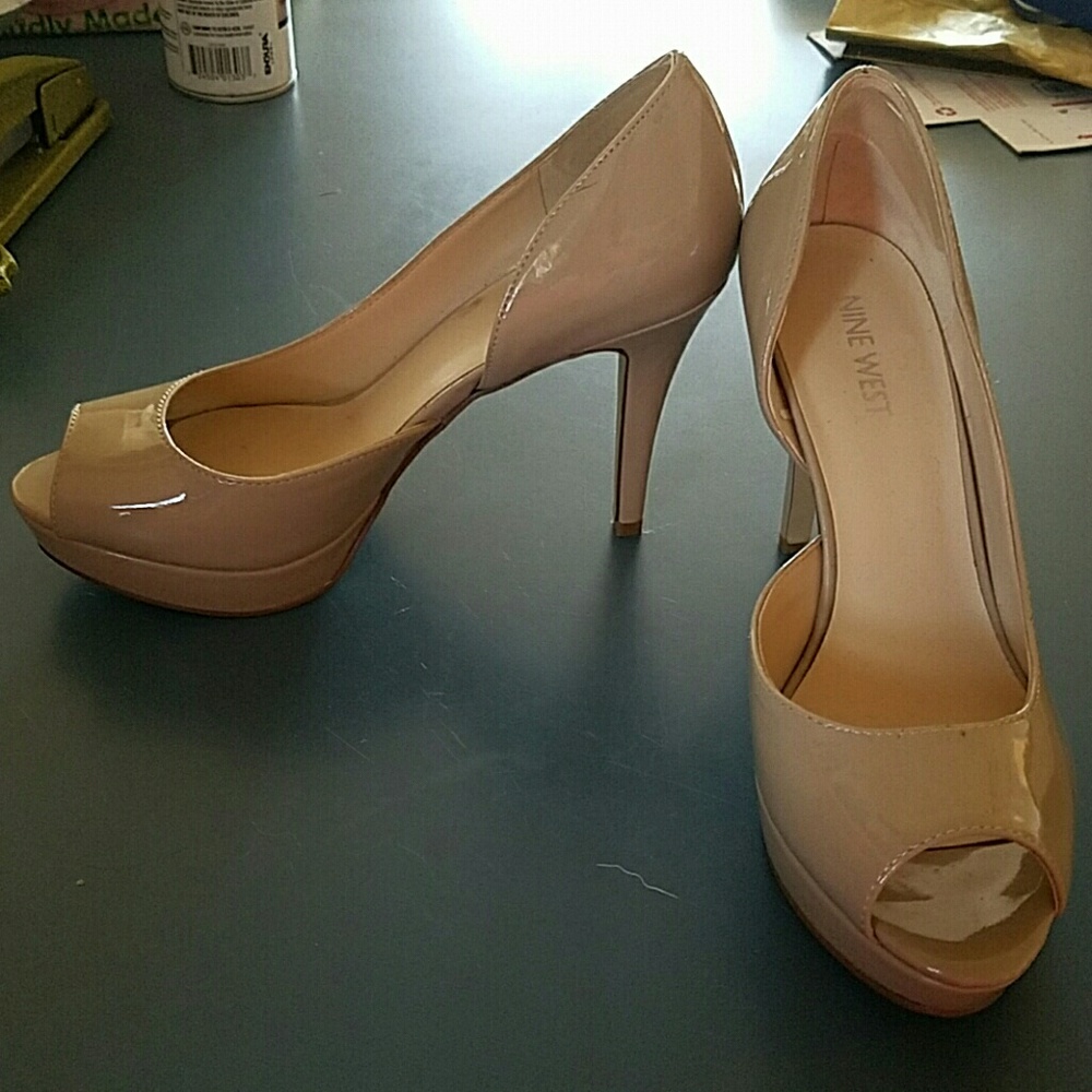 Nude open toe heels