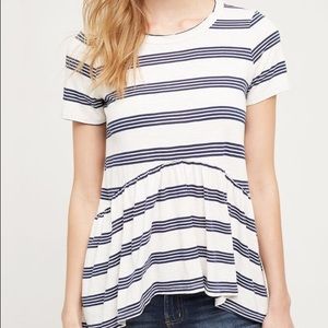 Stateside navy and white striped peplum tee