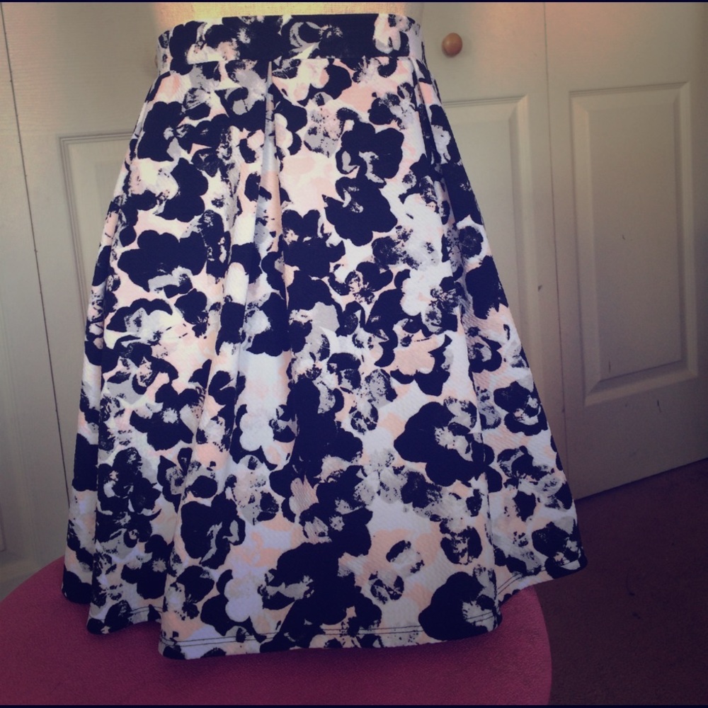 Pink, black, and white floral skirt