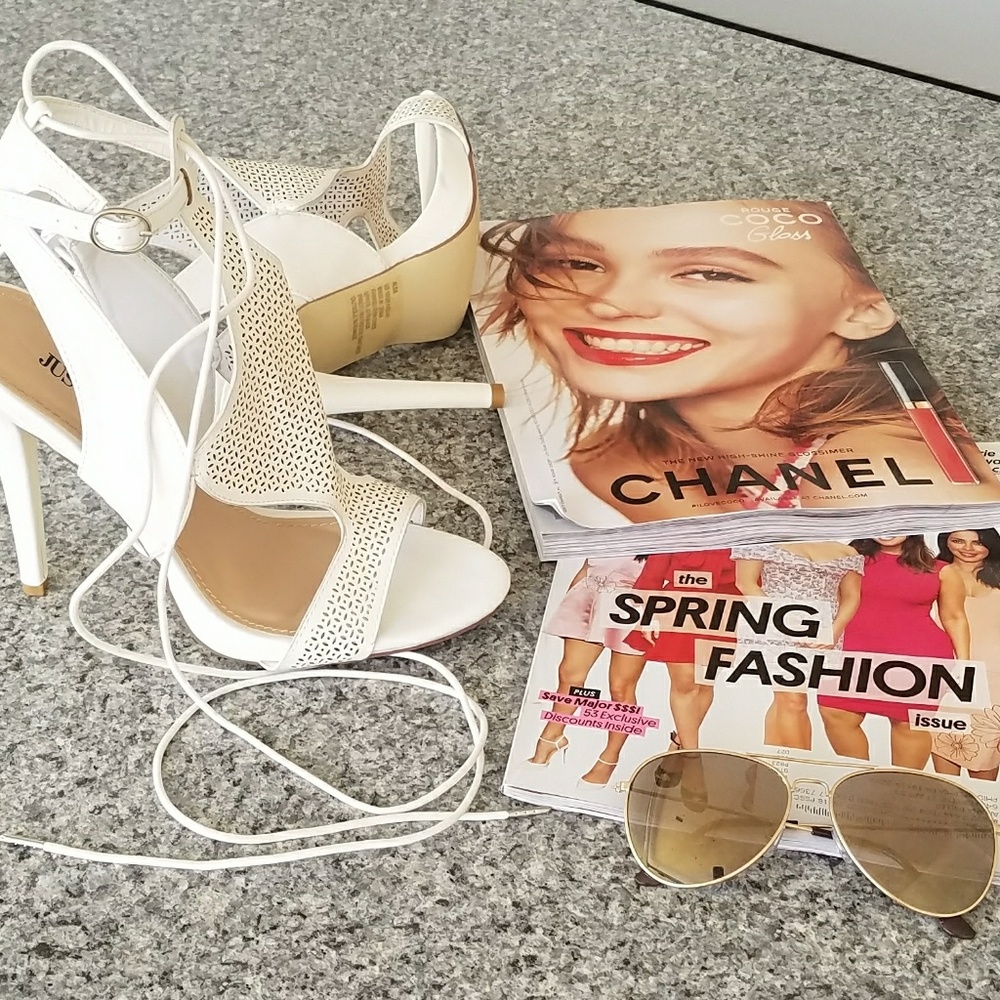 JustFab  Alba white Lace Up Heels Size 10