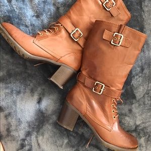 Brown Lace Up Heeled Combat Boots