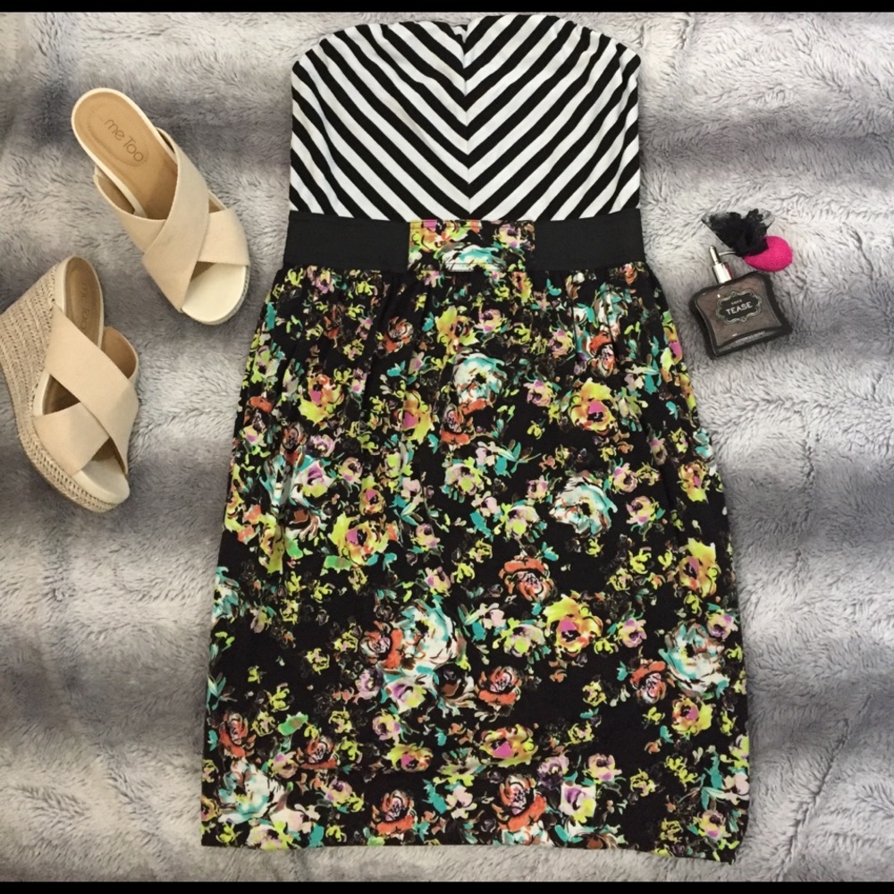 Strapless Striped and Floral dress