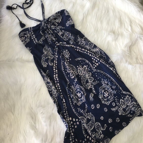 American Eagle Paisley Blue Patterned Halter Dress - Picture 1 of 4