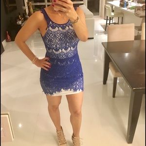 New Bodycon dress Blue crochet overlay
