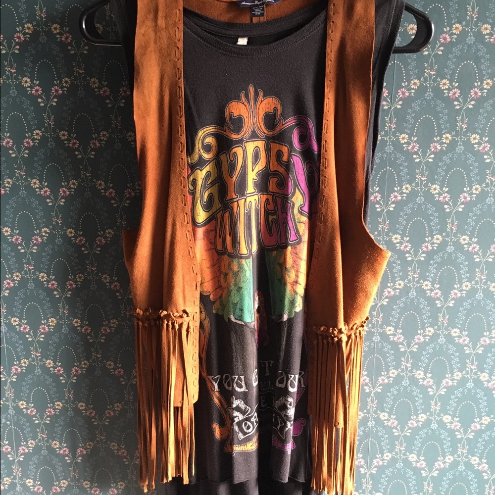 American Eagle Leather Fringe Vest Size XS/S