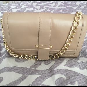 Tan Leather Bag with Gold Handle Chain