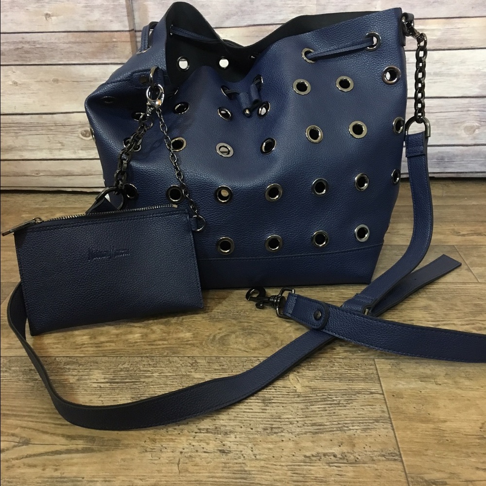 Neiman Marcus navy leather tote bag