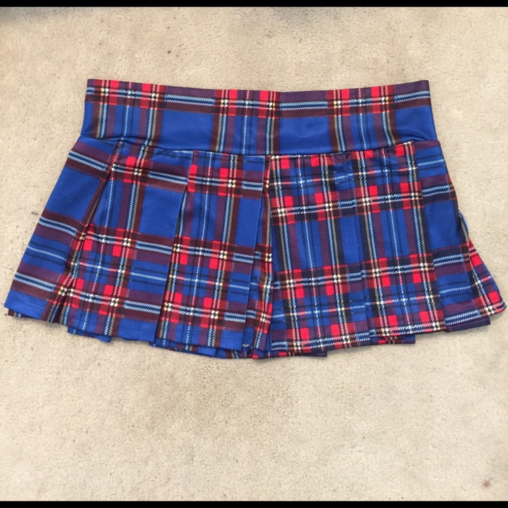 Blue/red plaid pleated mini school girl skirt