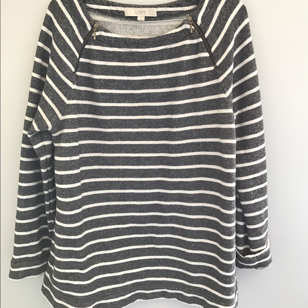 Grey and white striped Loft sweater