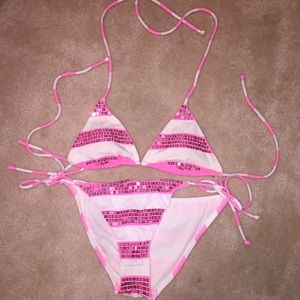 Pink and white strip VS swimsuit set