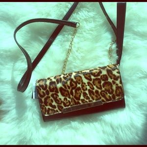 BRAND NEW! Leopard and Leather Clutch Crossbody