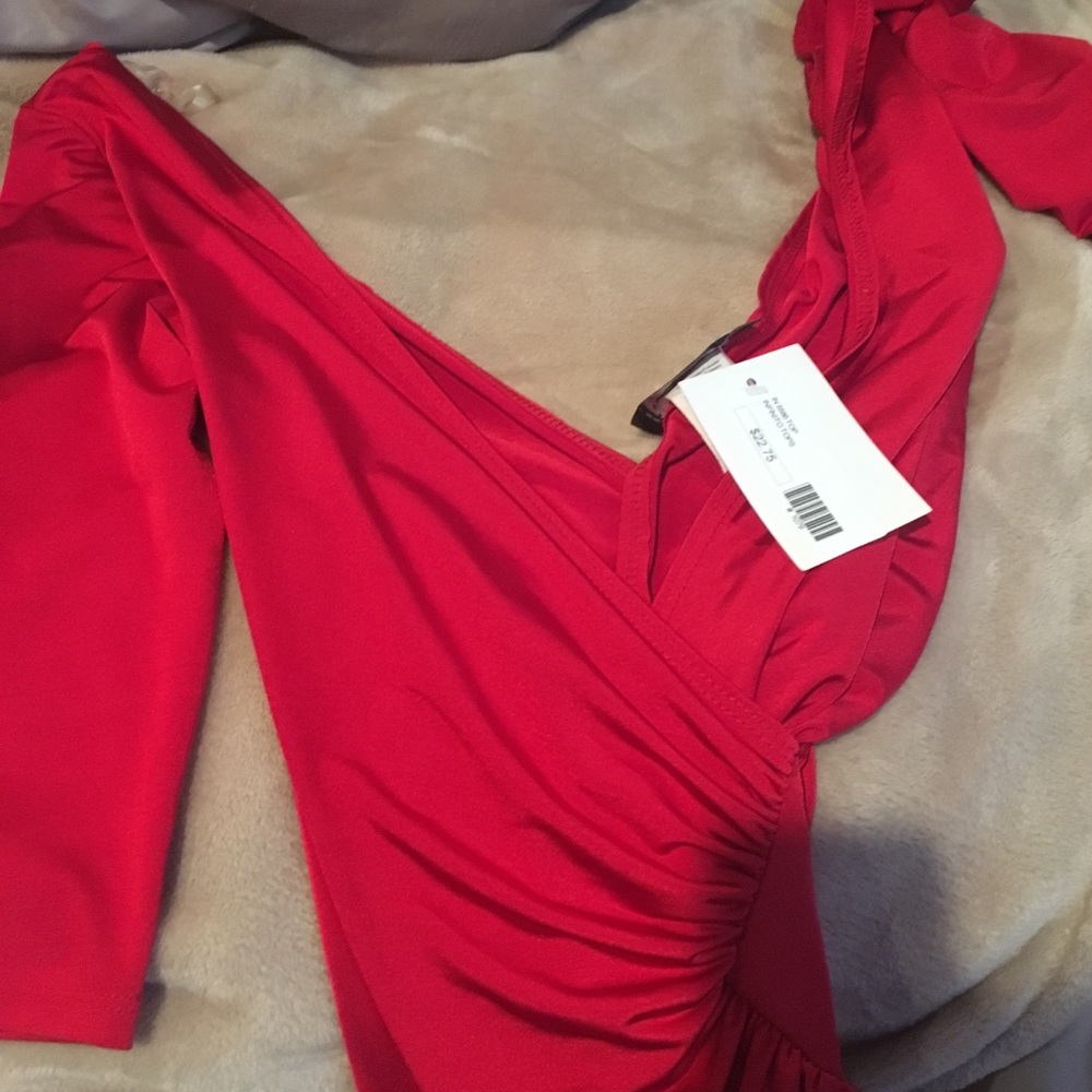 Red V Neck Blouse