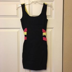 Black Dress with Yellow & Pink Bright Straps!