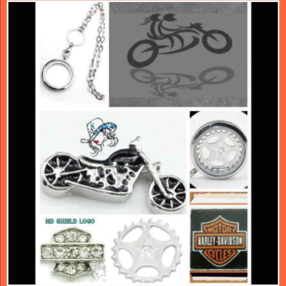 Harley For Life, Floating Glass Locket + 4 Charms