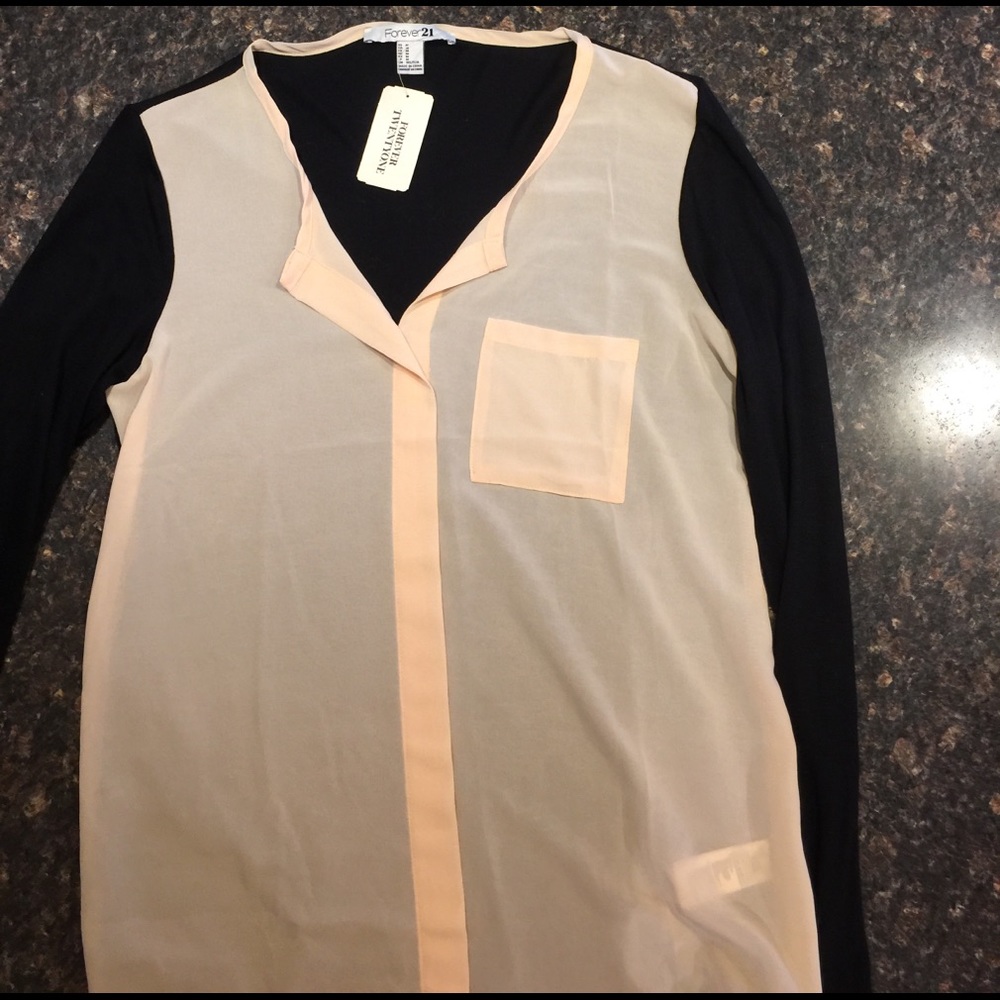 Peach sheer front shirt with black back/sleeves