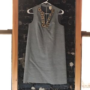 Kate Spade grey shift dress with Jeweled Detailing