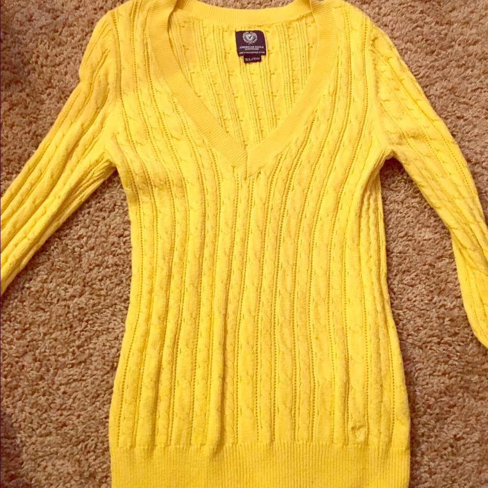 Yellow/Gold American Eagle V neck long sweater