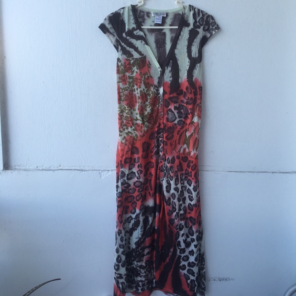 Womans sz 1 small maxi dress red animal ETINCELLE