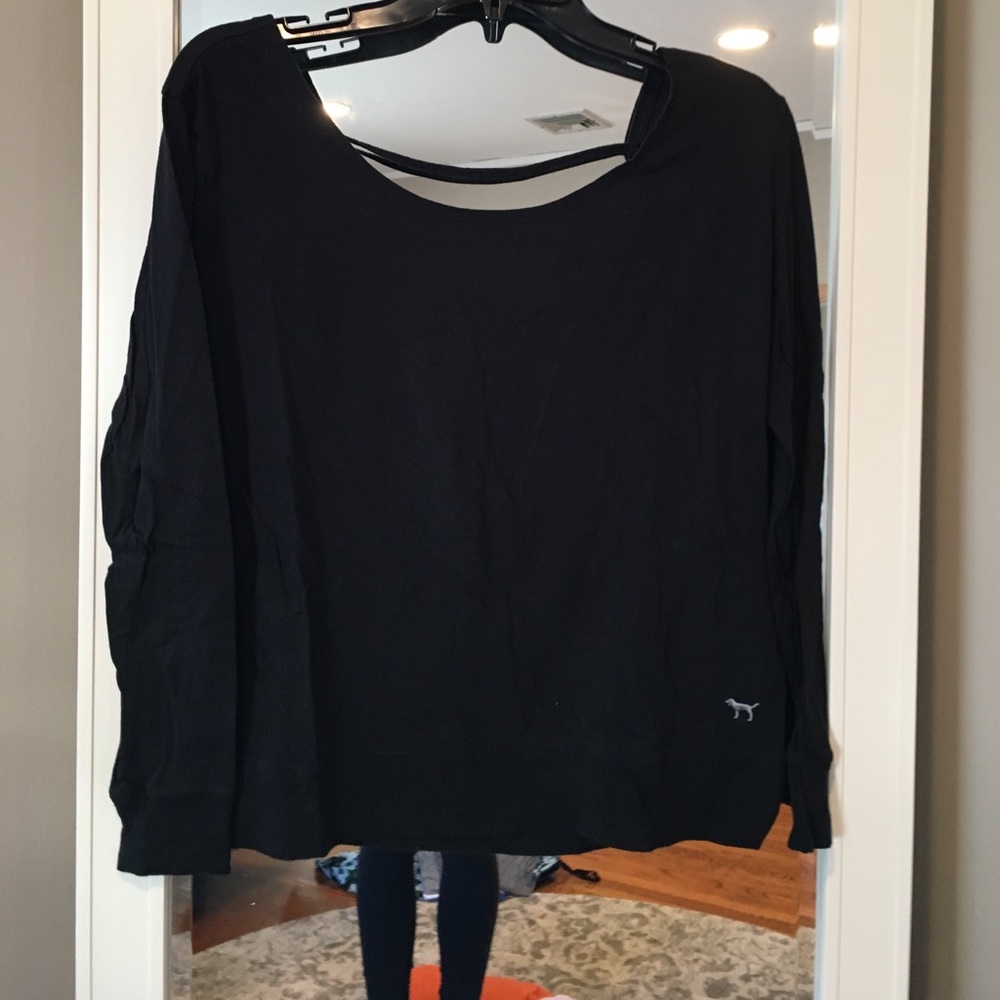Open back black casual long sleeve top