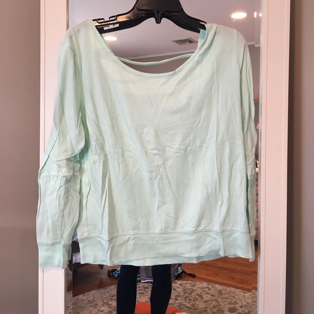 Open back turquoise casual long sleeve top