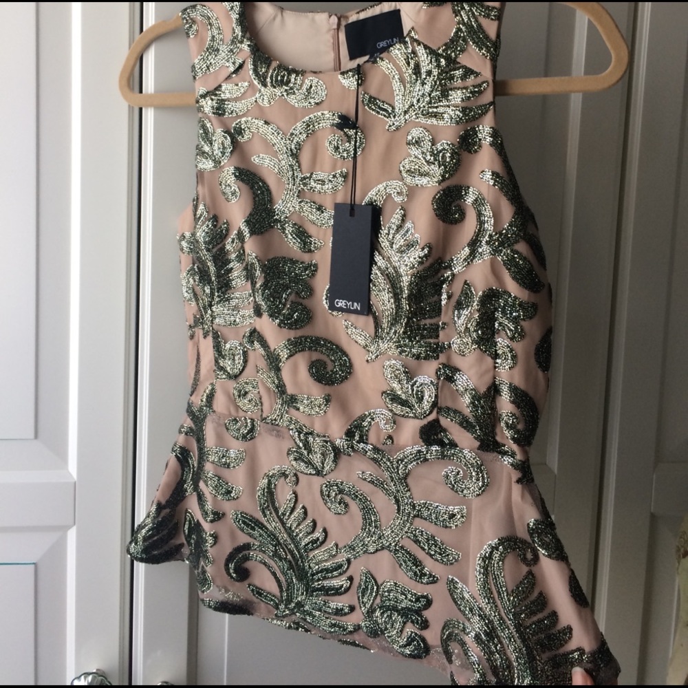 NWT Anthropologie Greylin Gold Frond Peplum