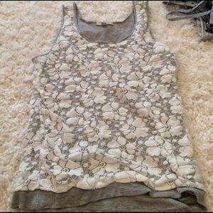Gray and white lace tank