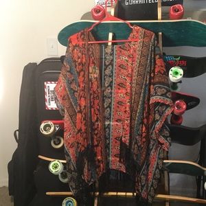 Sheer printed kimono