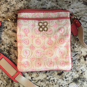 Coach coral and cream crossbody satchel