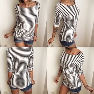 Zara basic 3/4 sleeve striped shirt