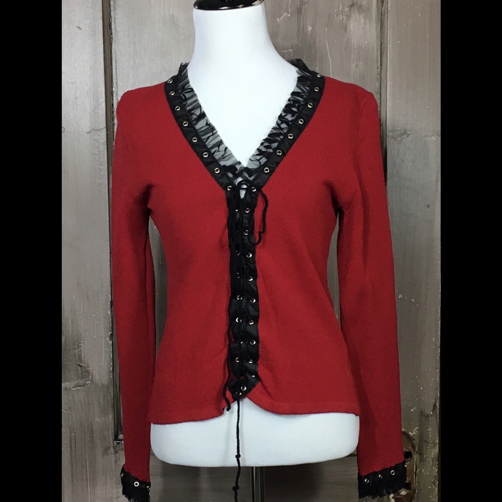 Elaris Burgundy Lace-up Sweater