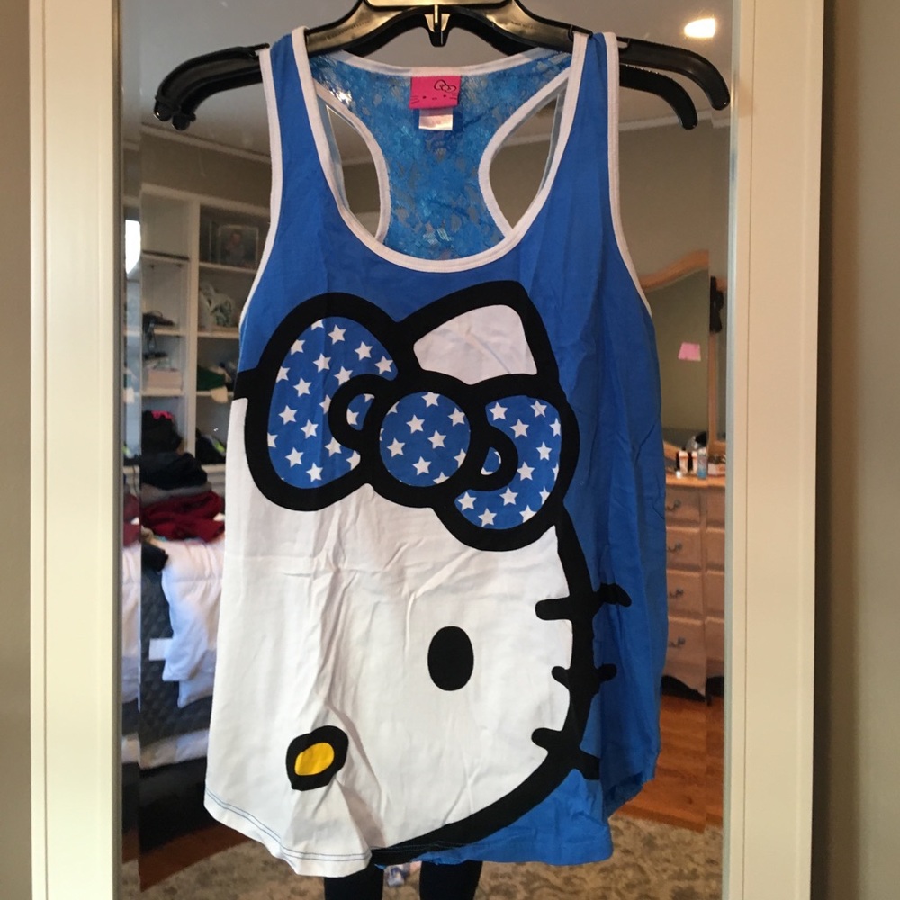 Hello Kitty tank with blue floral lace back